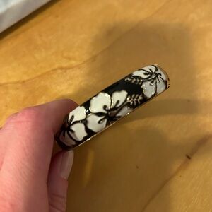Floral Black and White Bangle Bracelet